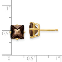14k 7mm Square Checker-Cut Smoky Quartz Earrings-XE63CQ