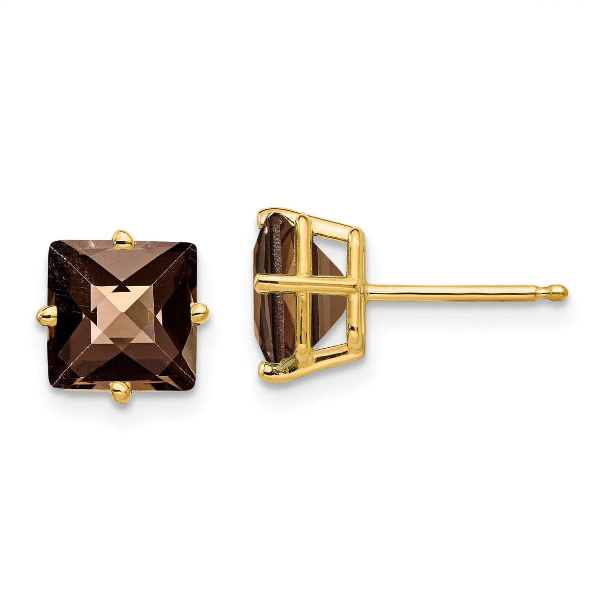 14k 7mm Square Checker-Cut Smoky Quartz Earrings-XE63CQ