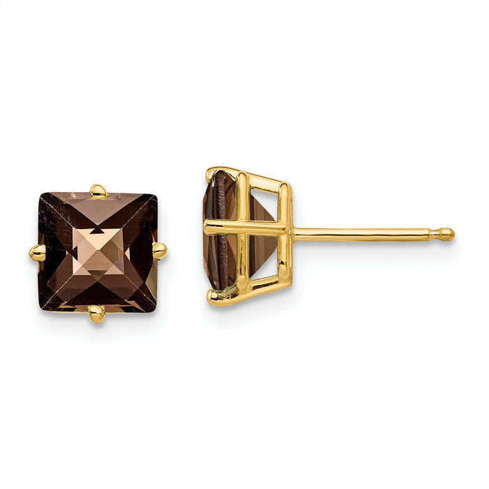 14k 7mm Square Checker-Cut Smoky Quartz Earrings-XE63CQ