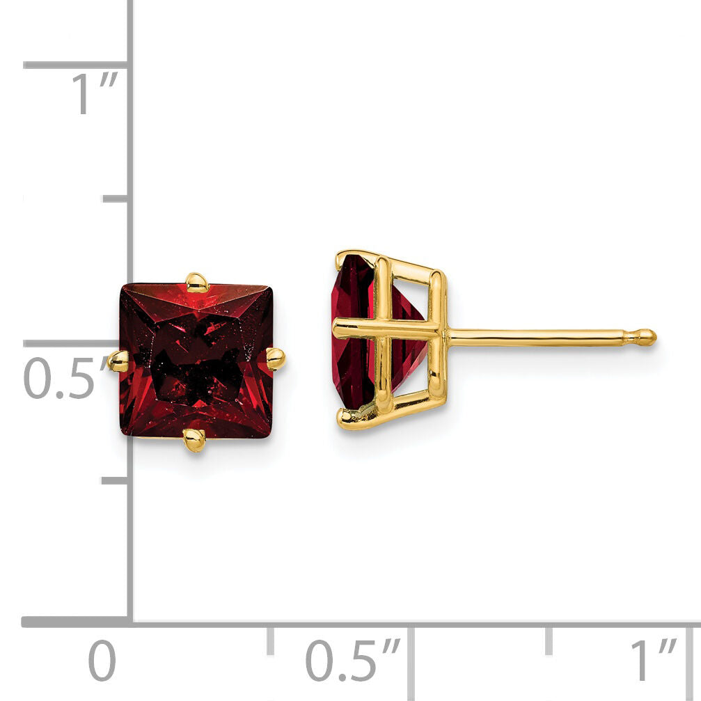 14k 7mm Princess Cut Garnet Earrings-XE63GA