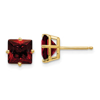 14k 7mm Princess Cut Garnet Earrings-XE63GA