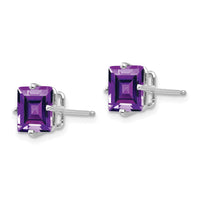 14k White Gold 7mm Princess Cut Amethyst Earrings-XE63WAM