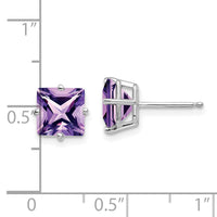 14k White Gold 7mm Princess Cut Amethyst Earrings-XE63WAM