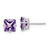 14k White Gold 7mm Princess Cut Amethyst Earrings-XE63WAM