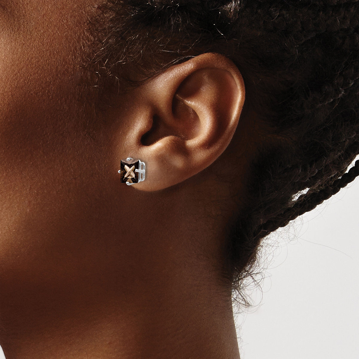 14kw 7mm Square Checker-Cut Smoky Quartz Earrings-XE63WCQ