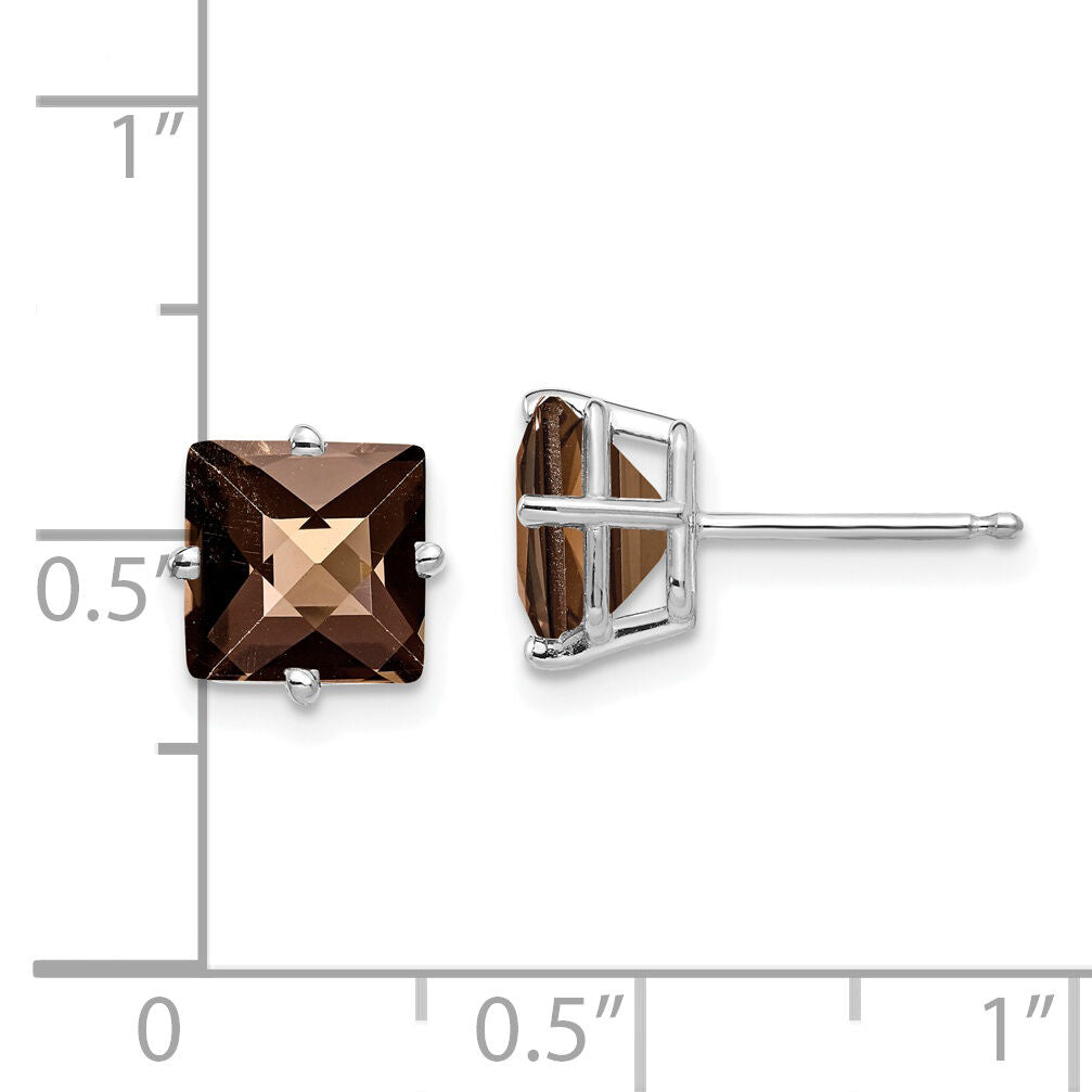 14kw 7mm Square Checker-Cut Smoky Quartz Earrings-XE63WCQ
