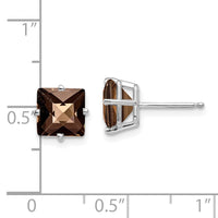 14kw 7mm Square Checker-Cut Smoky Quartz Earrings-XE63WCQ