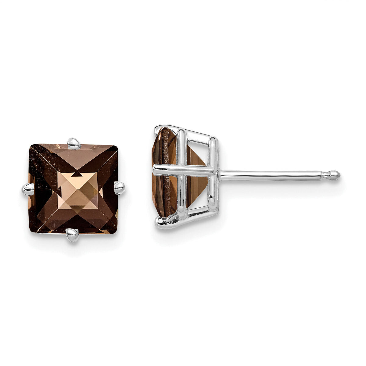 14kw 7mm Square Checker-Cut Smoky Quartz Earrings-XE63WCQ