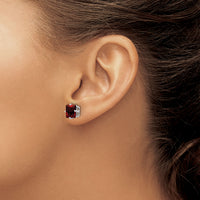 14k White Gold 7mm Princess Cut Garnet Earrings-XE63WGA