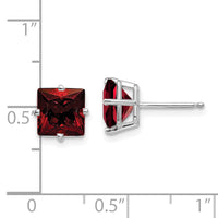 14k White Gold 7mm Princess Cut Garnet Earrings-XE63WGA