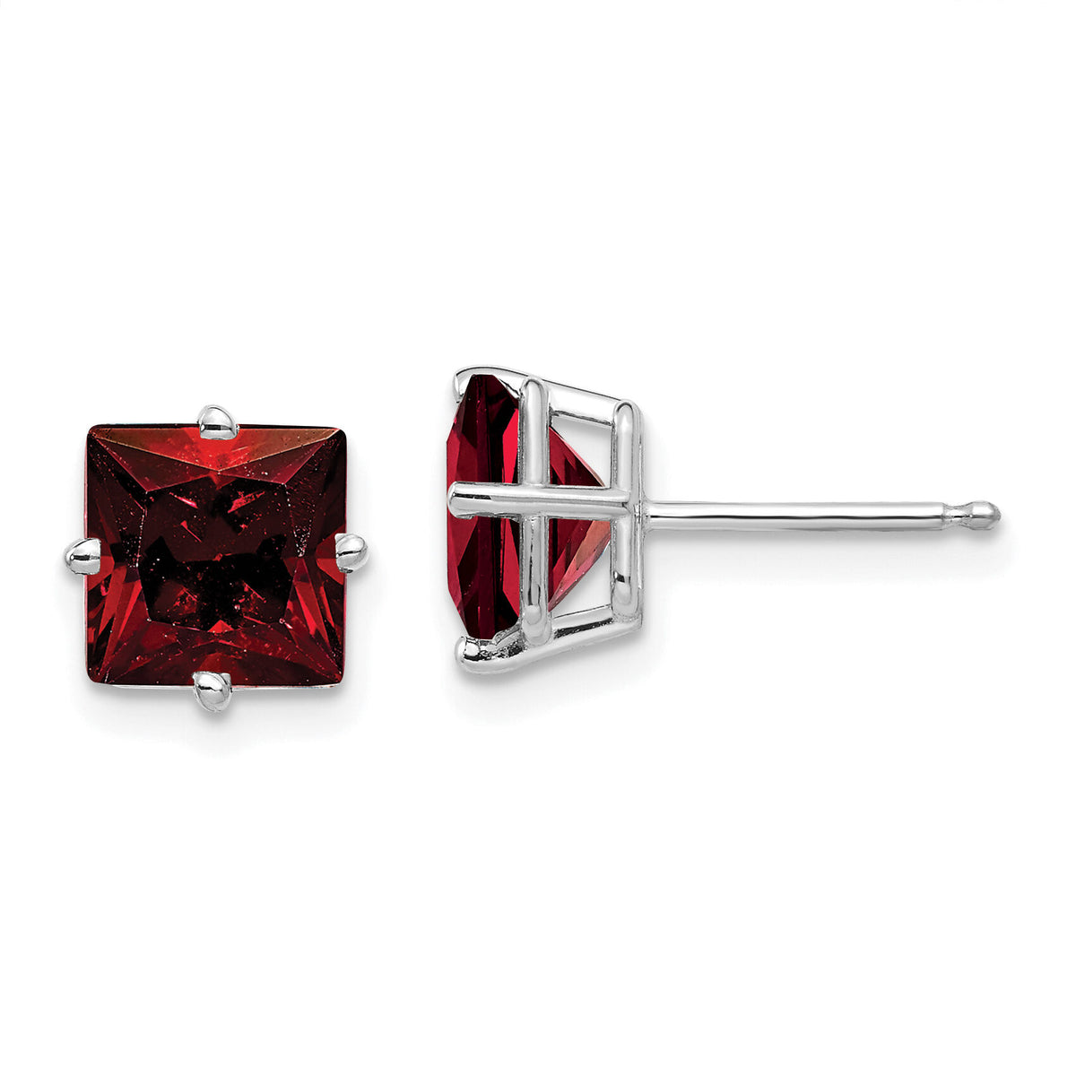 14k White Gold 7mm Princess Cut Garnet Earrings-XE63WGA