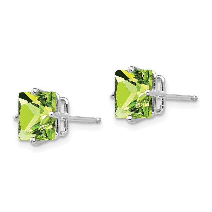 14k White Gold 7mm Princess Cut Peridot Earrings-XE63WPE