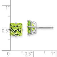 14k White Gold 7mm Princess Cut Peridot Earrings-XE63WPE