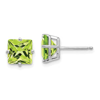 14k White Gold 7mm Princess Cut Peridot Earrings-XE63WPE
