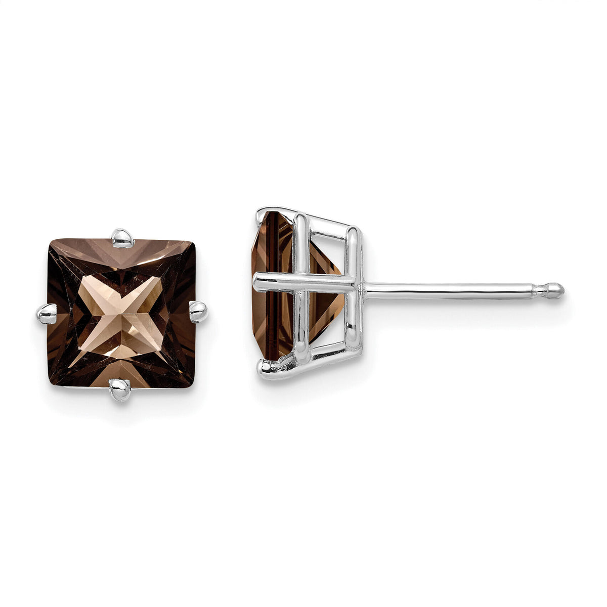 14kw 7mm Square Smoky Quartz Earrings-XE63WSQ