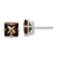 14kw 7mm Square Smoky Quartz Earrings-XE63WSQ