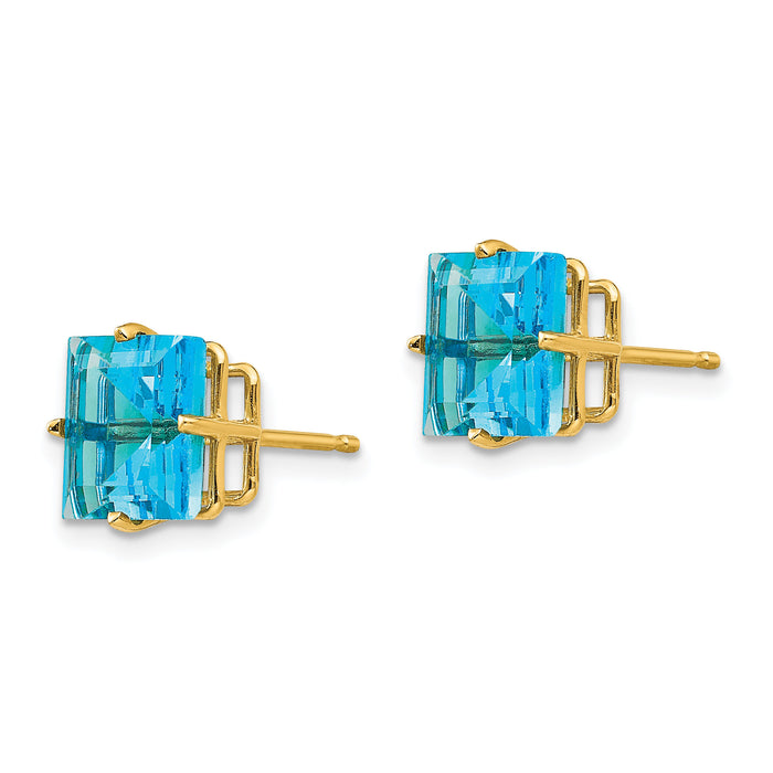 14k 8mm Square Step Cut Blue Topaz Earrings-XE64BT