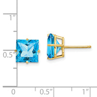 14k 8mm Square Step Cut Blue Topaz Earrings-XE64BT