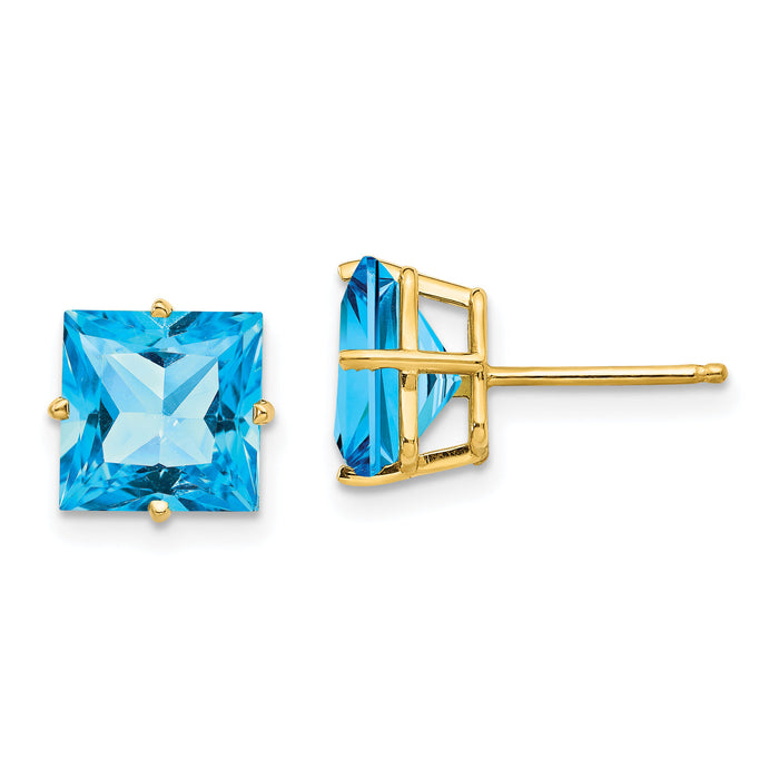 14k 8mm Square Step Cut Blue Topaz Earrings-XE64BT