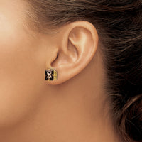 14k 8mm Square Smoky Quartz Earrings-XE64SQ