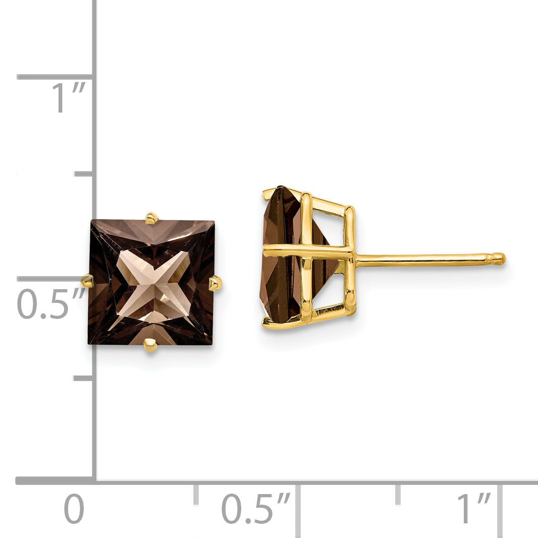 14k 8mm Square Smoky Quartz Earrings-XE64SQ