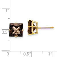14k 8mm Square Smoky Quartz Earrings-XE64SQ