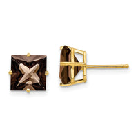 14k 8mm Square Smoky Quartz Earrings-XE64SQ