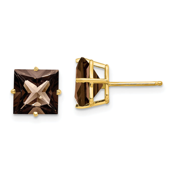 14k 8mm Square Smoky Quartz Earrings-XE64SQ