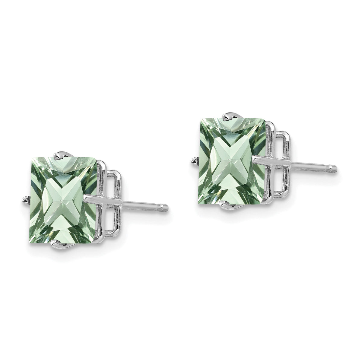 14kw Princess 4-Prong 8.0mm Green Quartz Earrings-XE64WAG