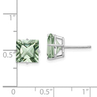 14kw Princess 4-Prong 8.0mm Green Quartz Earrings-XE64WAG
