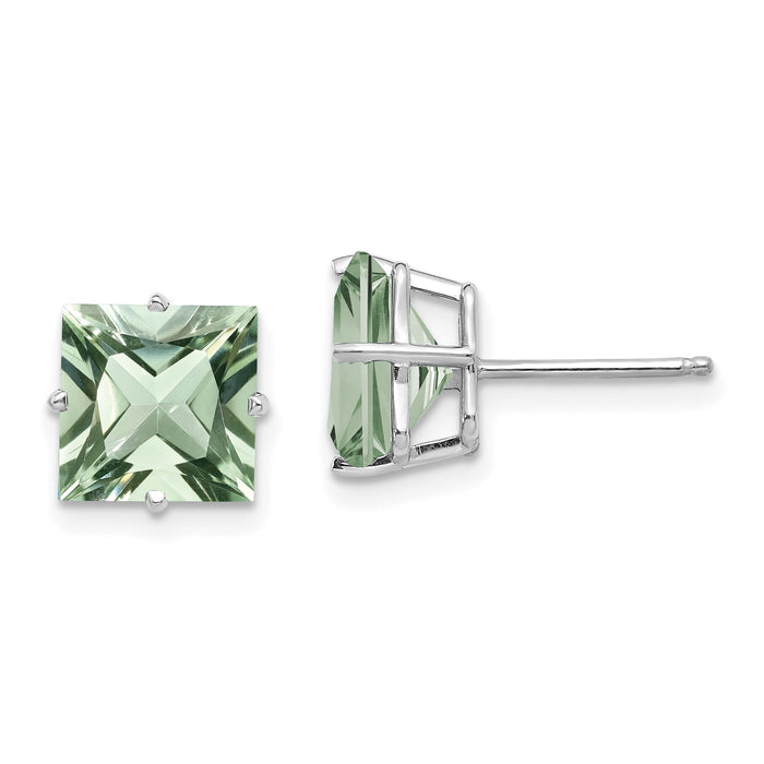14kw Princess 4-Prong 8.0mm Green Quartz Earrings-XE64WAG