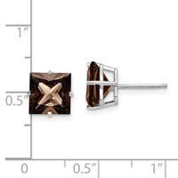 14kw Princess 4-Prong 8.0mm Smoky Quartz Earrings-XE64WSQ