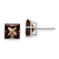 14kw Princess 4-Prong 8.0mm Smoky Quartz Earrings-XE64WSQ