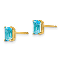 14k 6x4mm Emerald Cut Blue Topaz Earrings-XE65BT