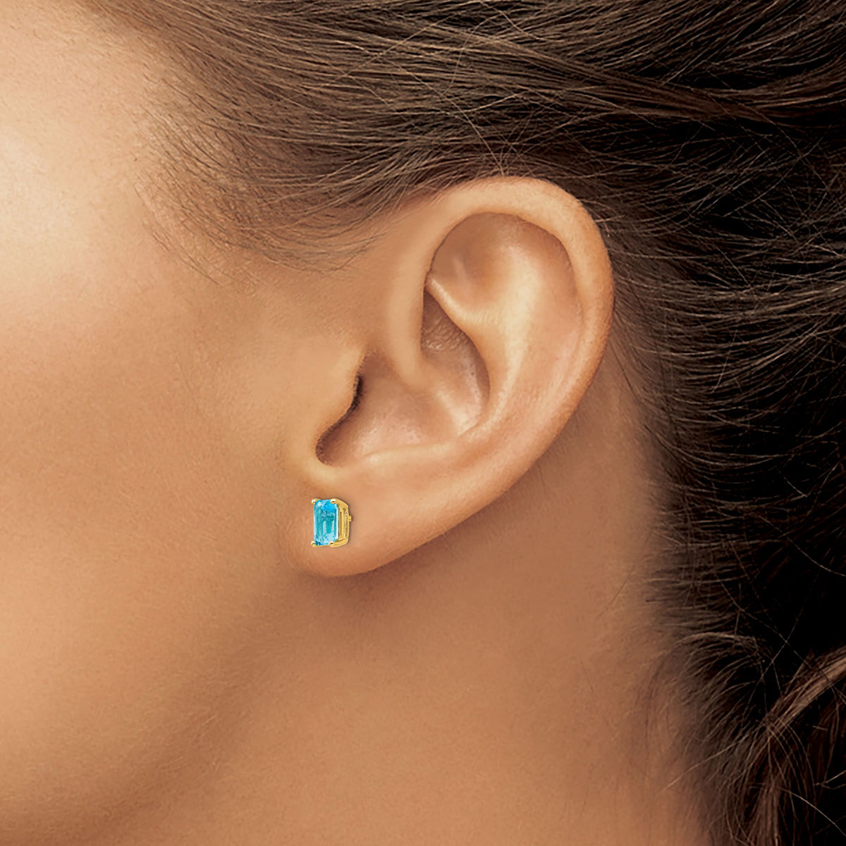 14k 6x4mm Emerald Cut Blue Topaz Earrings-XE65BT