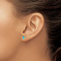 14k 6x4mm Emerald Cut Blue Topaz Earrings-XE65BT