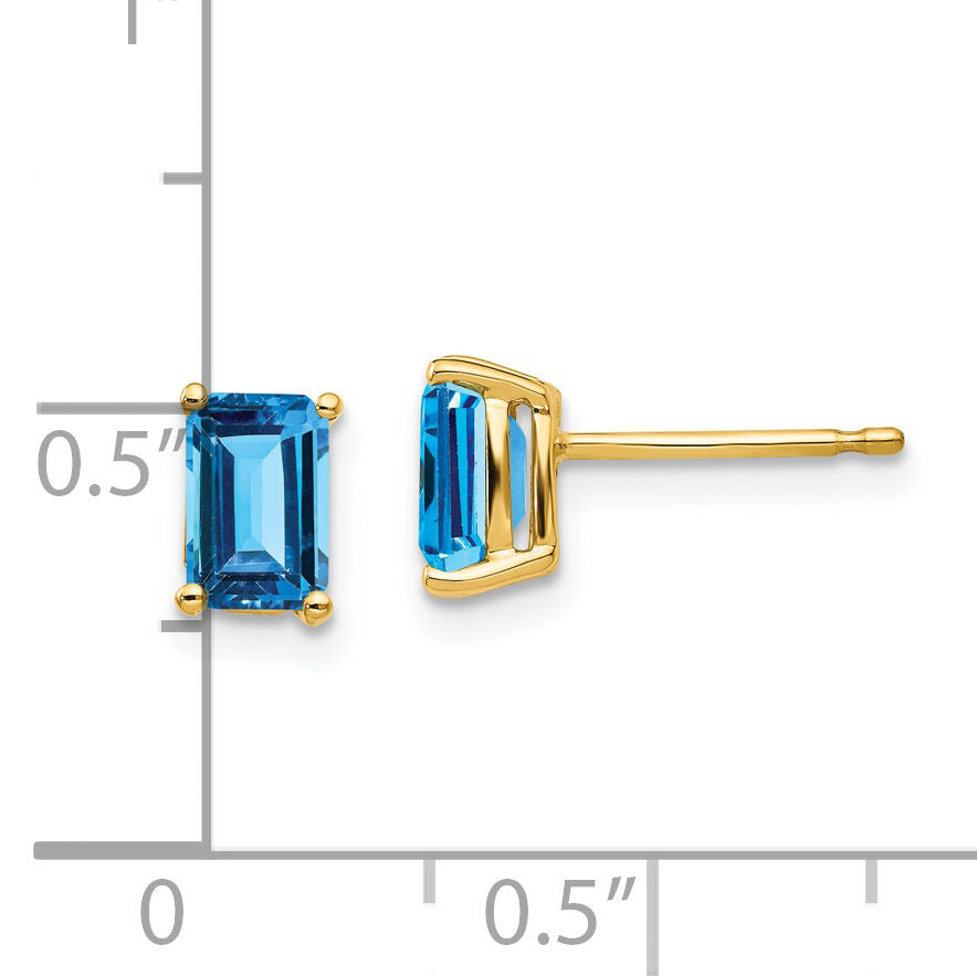 14k 6x4mm Emerald Cut Blue Topaz Earrings-XE65BT