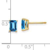14k 6x4mm Emerald Cut Blue Topaz Earrings-XE65BT