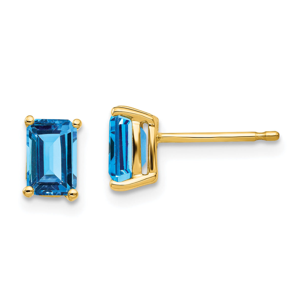 14k 6x4mm Emerald Cut Blue Topaz Earrings-XE65BT