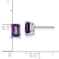14k White Gold 6x4mm Emerald Cut Amethyst Earrings-XE65WAM