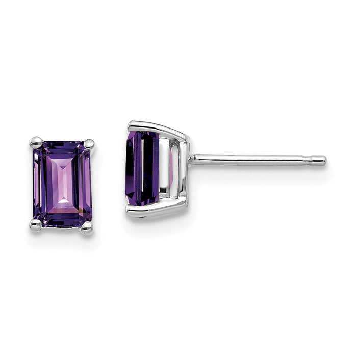 14k White Gold 6x4mm Emerald Cut Amethyst Earrings-XE65WAM