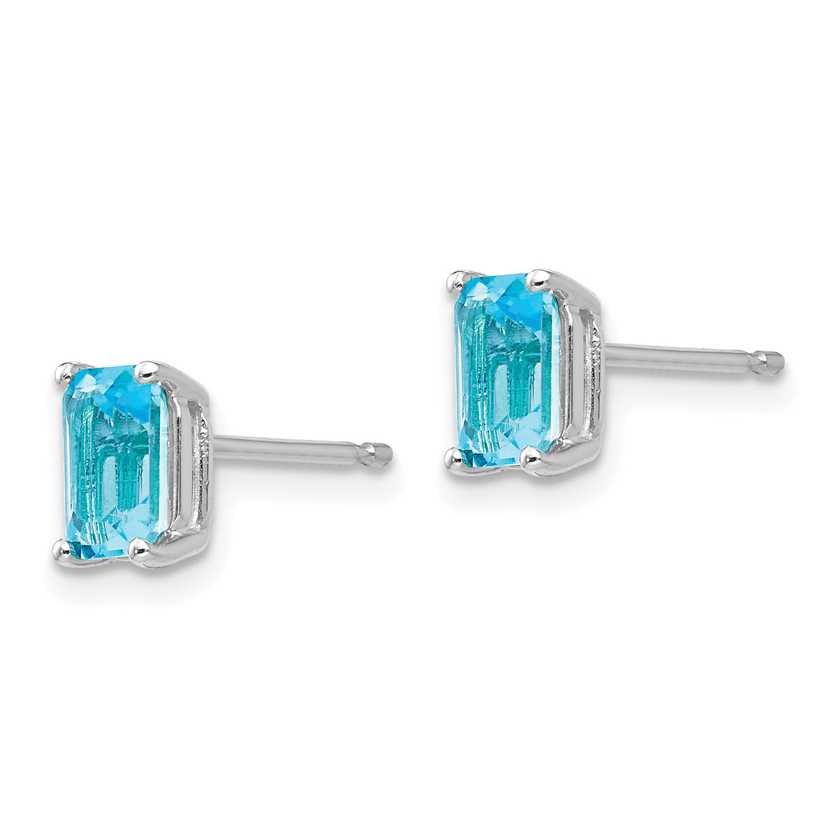 14k White Gold 6x4mm Emerald Cut Blue Topaz Earrings-XE65WBT