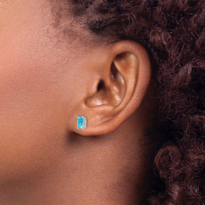14k White Gold 6x4mm Emerald Cut Blue Topaz Earrings-XE65WBT