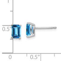 14k White Gold 6x4mm Emerald Cut Blue Topaz Earrings-XE65WBT
