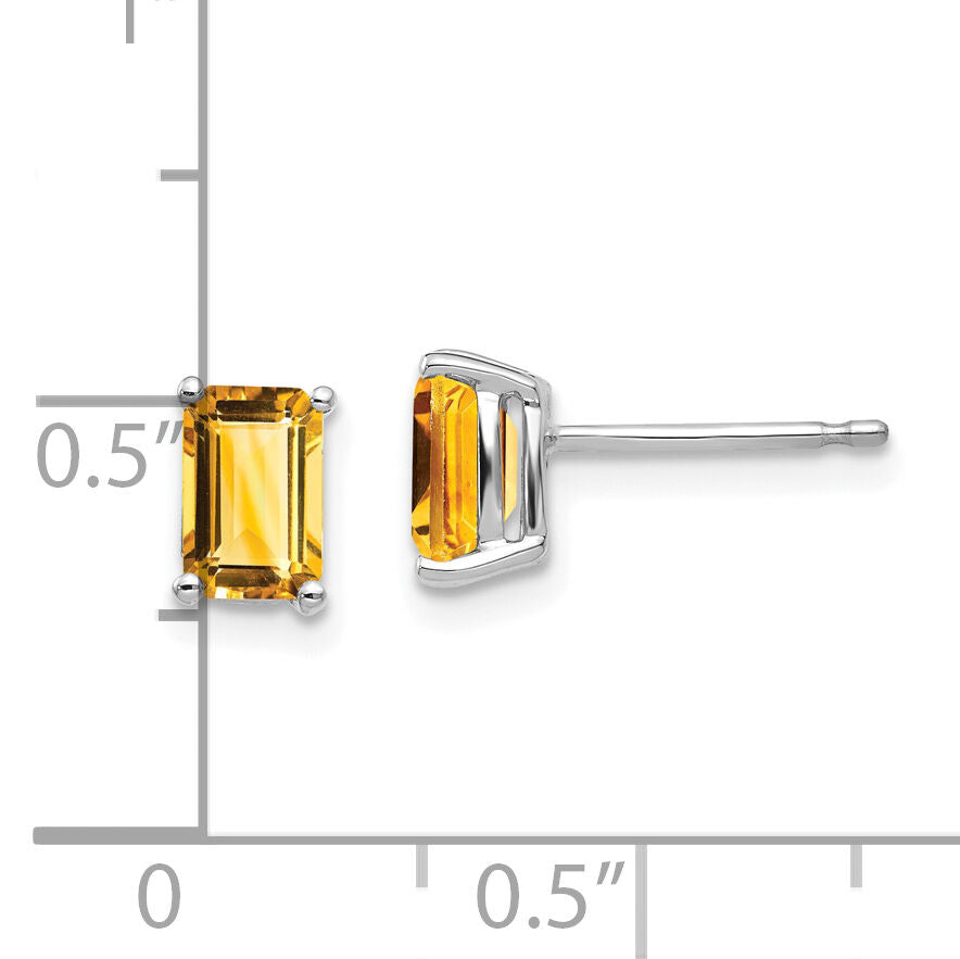 14k White Gold 6x4mm Emerald Cut Citrine Earrings-XE65WCI