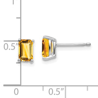 14k White Gold 6x4mm Emerald Cut Citrine Earrings-XE65WCI