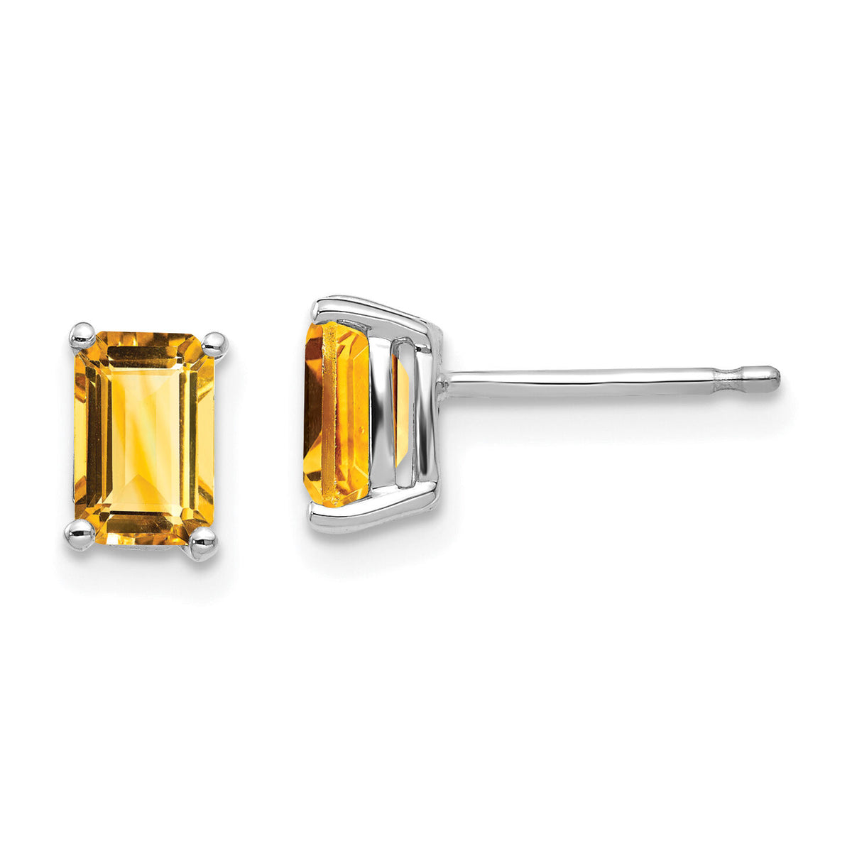 14k White Gold 6x4mm Emerald Cut Citrine Earrings-XE65WCI