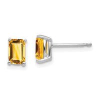 14k White Gold 6x4mm Emerald Cut Citrine Earrings-XE65WCI