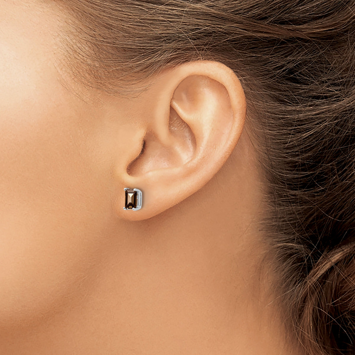 14kw 6x4mm Octagon Checker-Cut Smoky Quartz Earrings-XE65WCQ