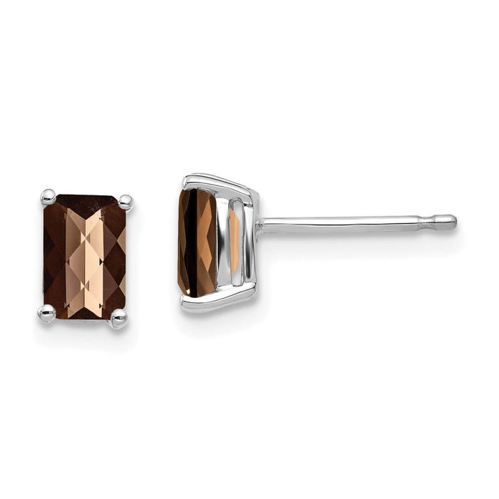 14kw 6x4mm Octagon Checker-Cut Smoky Quartz Earrings-XE65WCQ